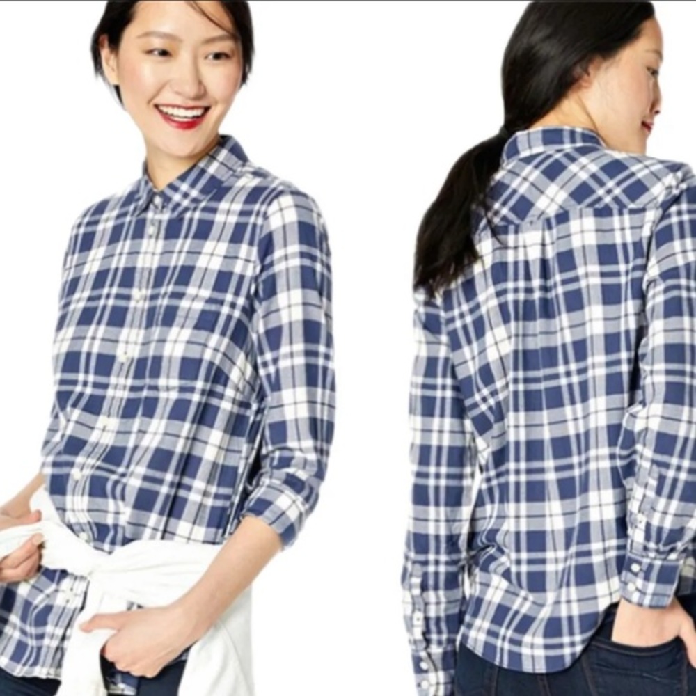 J.Crew Mercantile Women's Blue Plaid Button Down Flannel Shirt Size XXS